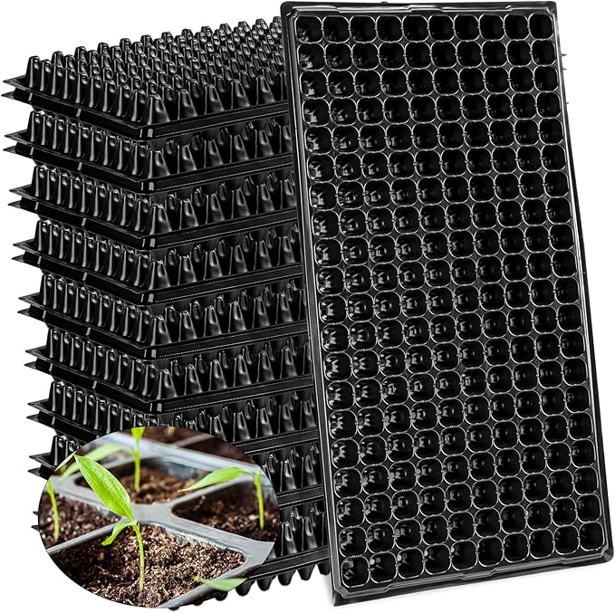 Eccliy 20 Pack 200 Cell Seedling Trays Seed Starter Kit Plant Starter Tray Durable Plastic Gardening Germination with Drain Holes Nursery Pots Mini Propagator for Growing Propagation