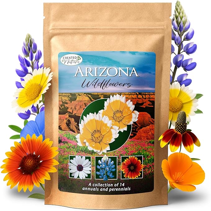 Created By Nature Arizona Wildflower Seed Mix with Poppy and Lupine Seedds, 14 Flower Varieties, 30,000+ Seeds
