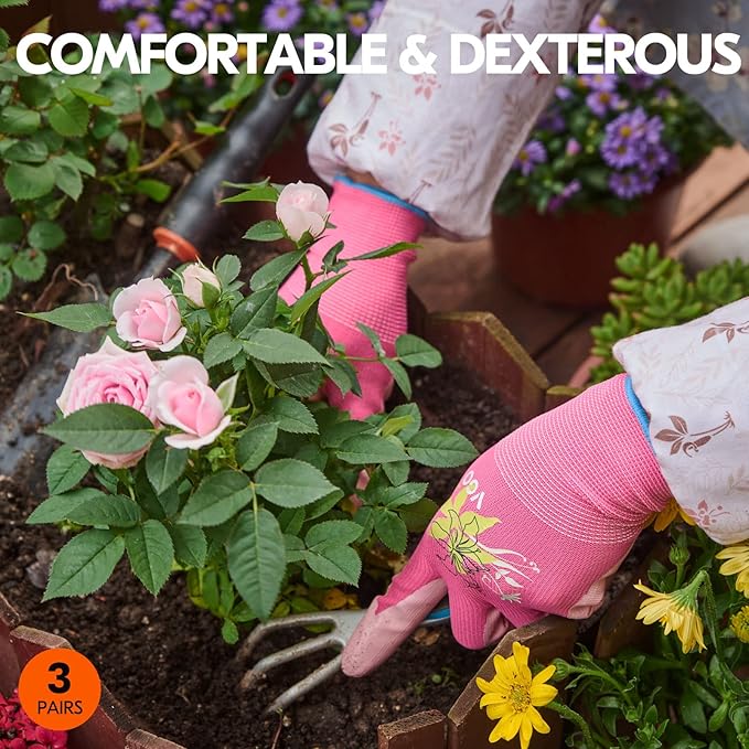 Vgo... 3Pairs Ladies' Nitrile Coating Gardening and Work Gloves (Size L, Green & Pink & Purple, NT2110)