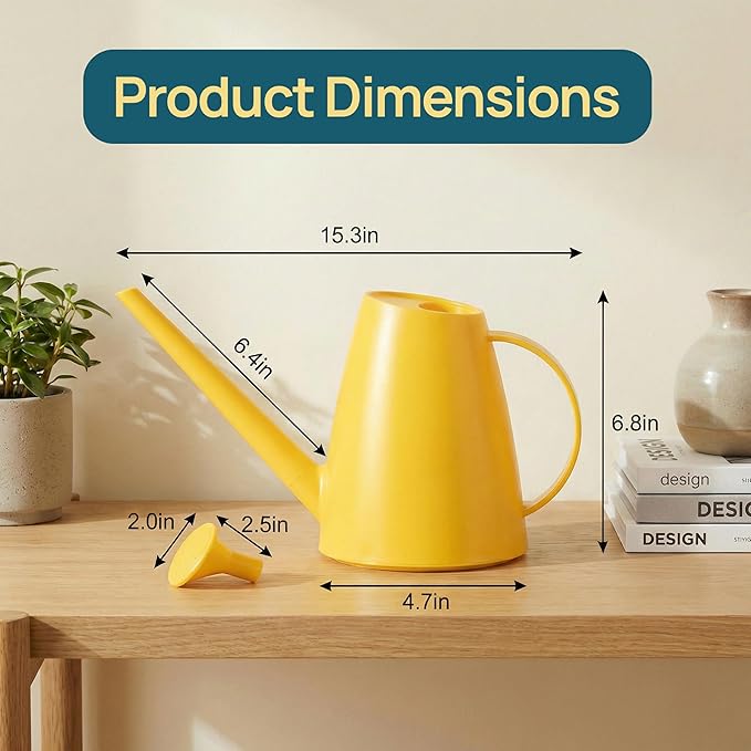 Modern 1.8 Liter Plastic Watering Can with Detachable Spout and Sprinkler Head, Designed for Controlled Pouring and Easy Handling, Yellow