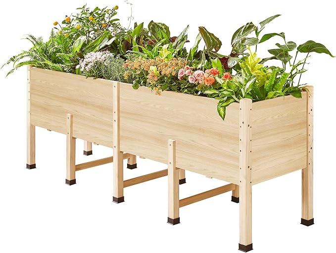 AMERLIFE 7x2 Ft Raised Garden Bed with Legs and Drainage Holes, 16 Inch Deep Elevated Wood Planter Box for Vegetables, Flowers, Herbs, Balcony, Patio, Backyard