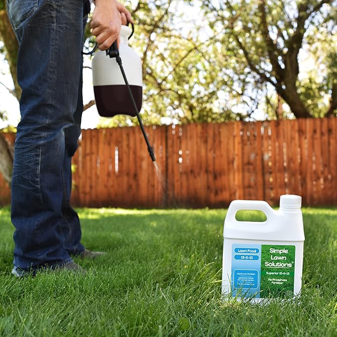 Superior 15-0-15 Liquid Fertilizer Nitrogen & Potash Lawn Food - Concentrated Spray- Any Grass Type- Simple Lawn Solutions Green, Growth - Humic Acid - Kelp Seaweed - Phosphorus-Free (1 Quart)