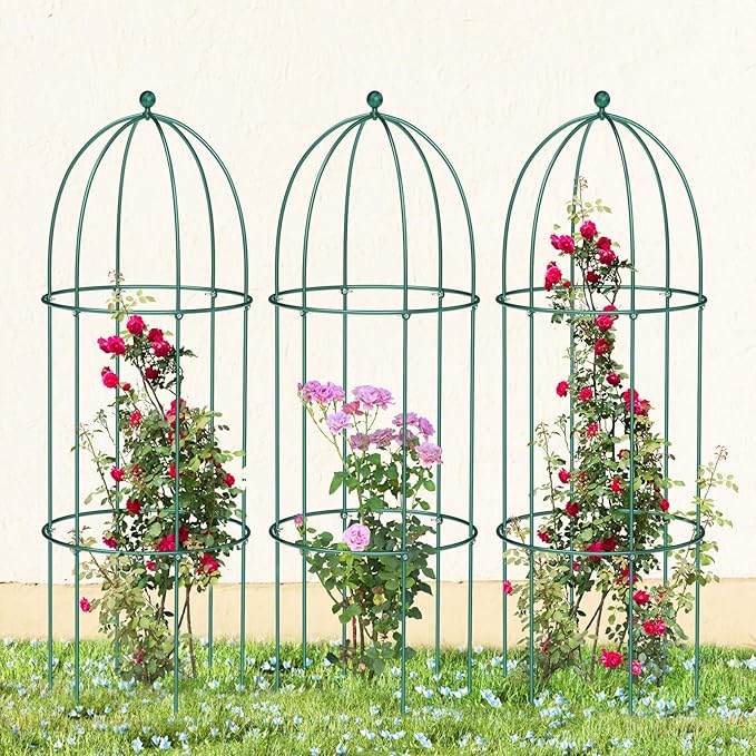 3 Pack Metal Plant Cage Support, 31.5" H Peony Support Tomato Cage Garden Rose Obelisk Trellis Supports Tower for Clematis Vine Jasmine Supports Outdoor Indoor