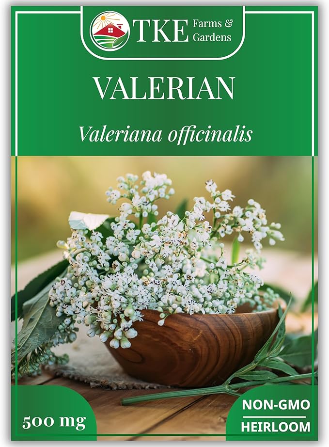 TKE Farms & Gardens - Valerian Seeds for Planting, 500+ Non-GMO Heirloom Medicinal Herb Seeds, Thrives in Gardens or Containers, Easy to Follow Instructions Included, Valeriana officinalis, Qty 1