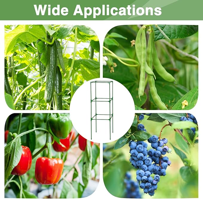 Sturdy Tomato Cage for Garden - 45x14.5x14.5in Easy to Assemble Square Tomato Plant Support Poles, Heavy Duty Metal Plant Tower Stakes Cucumber Trellis for Climbing Vegetable Flowers Fruits, 3 Pack
