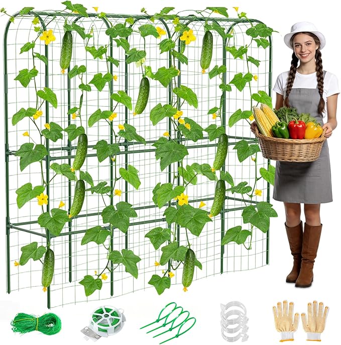 62in Tall Cucumber Trellis for Raised Bed, 68" L x 62" H Metal Garden Trellis for Climbing Plants Outdoor, U-Shape Vegetables Trellis Support for Squash Zucchini Peas Grape