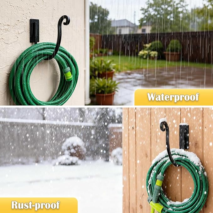 Hose Holders Wall Mount （Metal/8-Inch） Heavy-Duty Garden Hose Hangers Outdoor, Hand-Forged Hose Racks Mount, 2PCs