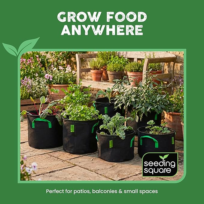 Seeding Square Fabric Grow Bags (5 Gallon) – Durable, Reusable Air-Pruning Plant Pots for Vegetables, Fruits & Herbs – Eco-Friendly Breathable Planter Bags for Healthy Roots & Bigger Harvests