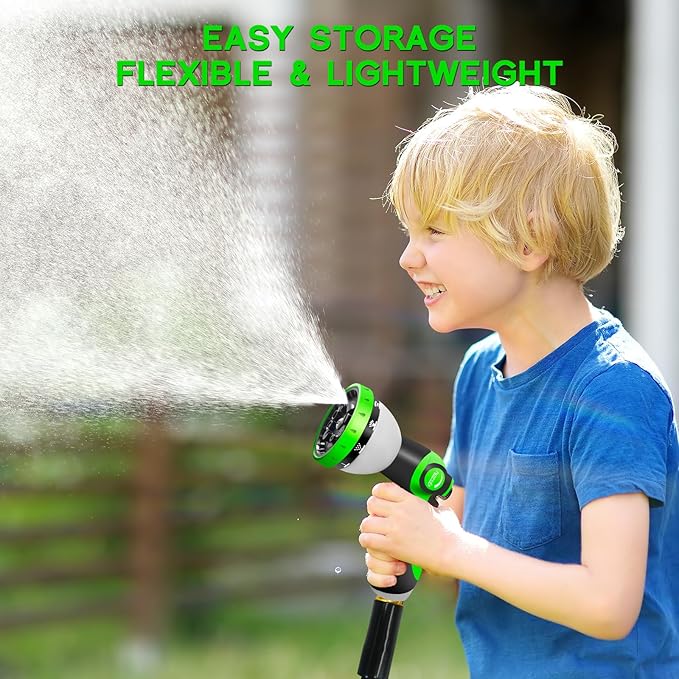 Garden Hose 75FT, NON-EXPANDABLE Heavy-Duty Flexible & Lightweight Water Hose with 10-Function Nozzle, No-Kink, Leak-Proof, Solid Fittings for Car, RV Marine Camper, Outdoor, Yard, Lawn