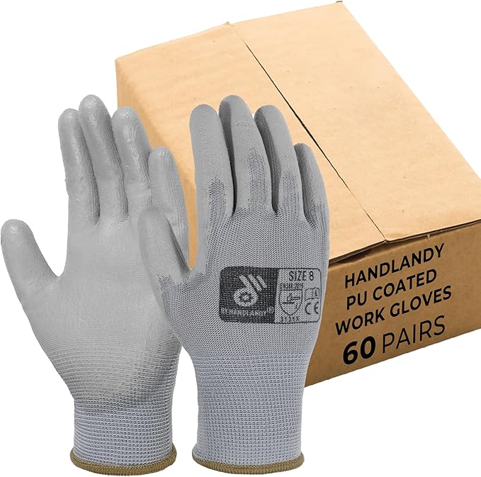 HLDD HANDLANDY PU Coated Safety Work Gloves, 6/12 Pairs Work Gloves