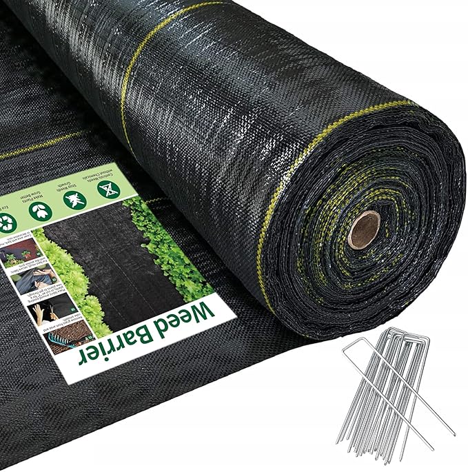 3.5oz Weed Barrier Fabric, Custom Size 3ft x 155ft Heavy-Duty Woven Landscape Fabric with Staples for Garden Weed Control & High Permeability