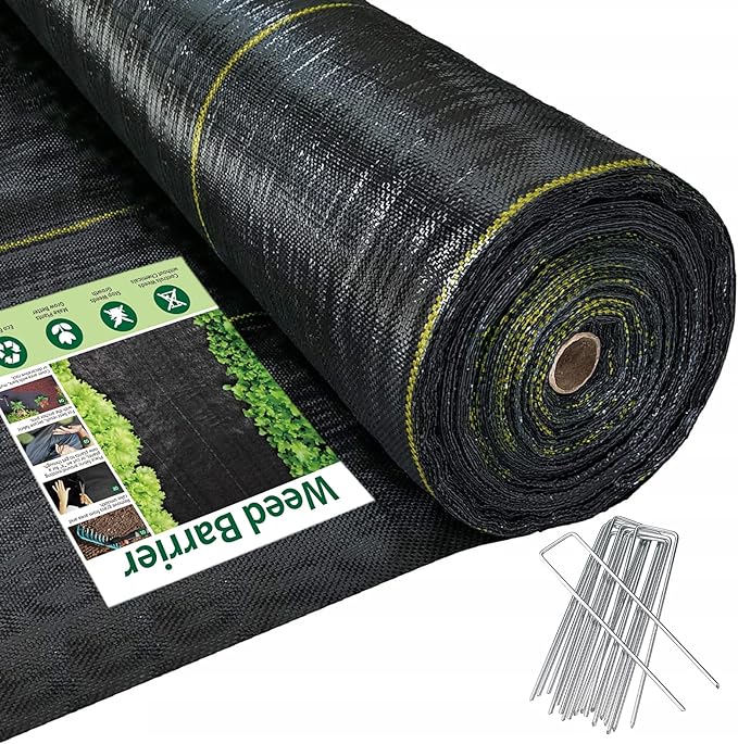3.5oz Weed Barrier Fabric, Custom Size 7ft x 112ft Heavy-Duty Woven Landscape Fabric with Staples for Garden Weed Control & High Permeability
