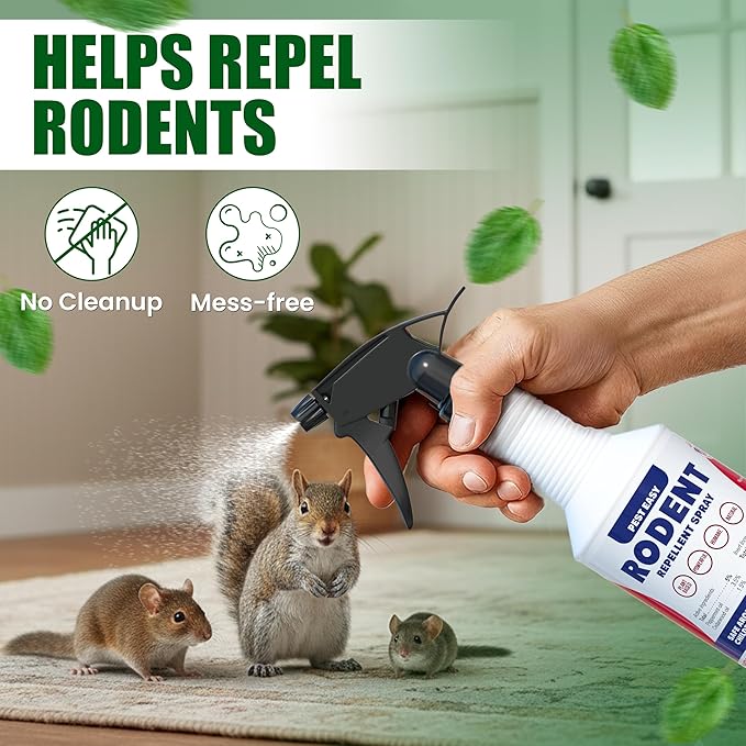Peppermint Oil Spray for Rodents - Rodent Repellent Spray for Mice & Rats, Plant-Based Extra Strong Formula, Indoor & Outdoor Use, by Pest Easy, 16 oz