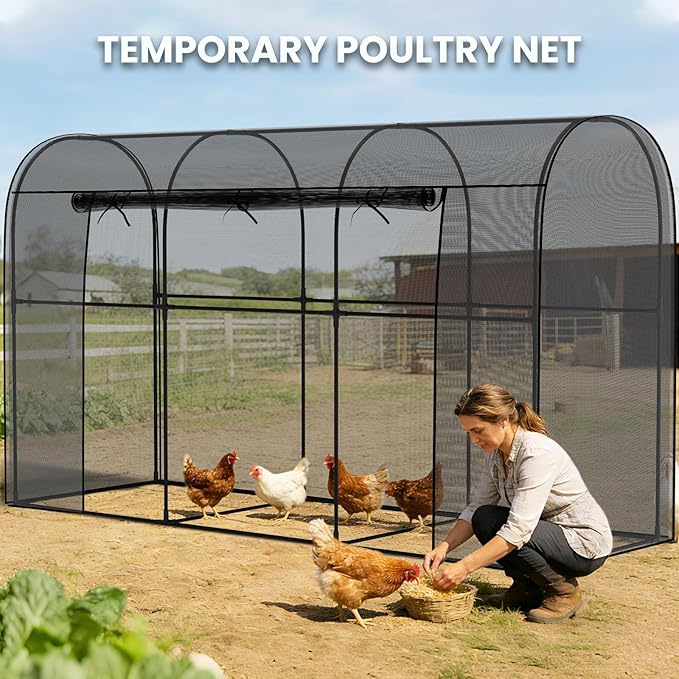 SUNYRISY Garden Plant Netting Crop Cage for Garden Raised Bed, 9.8 x 3.3 x 6 Ft Plant Cover Cage Protectors from Animal for Outdoor Plants with Frame and Zippered Door, Black