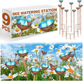 Teenyyou 9 Pcs Bee Watering Station for Garden Bee Metal Watering Cups Butterfly Water Feeder Small Insects Bath Bowl Cups Metal Stakes for Outdoor Garden Decor, Blue