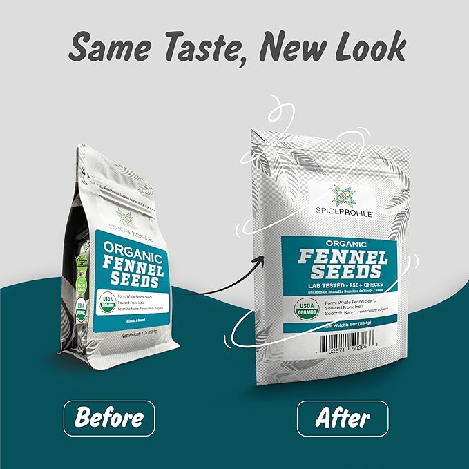 Spice Profile | USDA Organic Fennel Seeds (Whole) | Resealable 4oz Pouch | Saunf | Perfect for Cooking, Teas, Smoothies & Lattes | Sweet & Aromatic