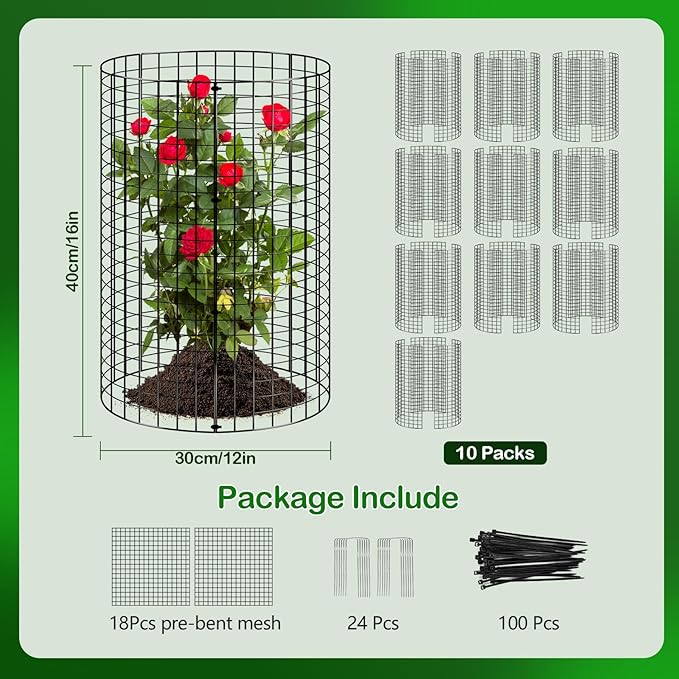 10 Pack Plant Protector from Animals, (12'' x 12'') Wire Mesh Plant Cages for Garden – Sturdy Metal Plant Protectors to Keep Rabbits, Squirrels, and Animals Out– Ideal for Flowers, Outdoor Plants