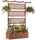 Giantex Raised Garden Bed with Trellis, 72'' Wooden Planter Box Outdoor w/Privacy Screen Roof, Large Vertical Garden Planter w/Drainage Holes for Climbing Plants, Patio Balcony Backyard