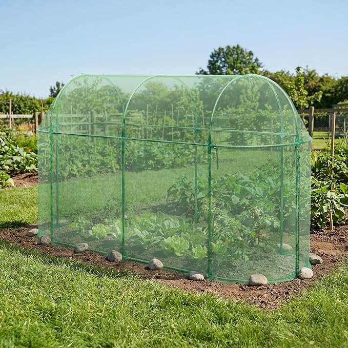 BPS Crop Cages for Garden Plant, 10x3x5 Ft Plant Netting Protection Tent with Zippered Door for Plants, Raised Garden Bed Cover with Frame for Vegetables, Fruits and Flowers