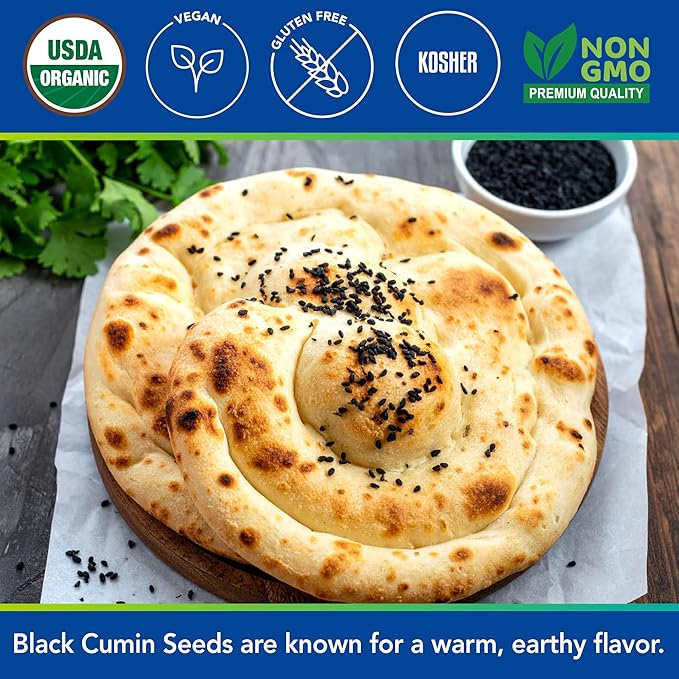 Kevala Organic Raw Black Cumin Seeds (Nigella Sativa) - Gluten Free Seasoning for Salads, Vegan Option for a Variety of Diets, For Healthy Cooking in Restaurants, Kitchen Staple, 1lb, 16 oz