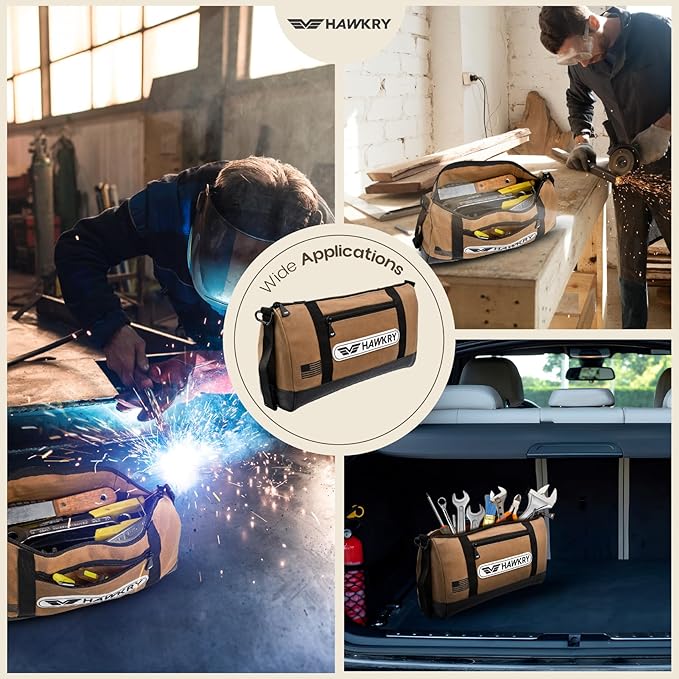 HAWKRY Heavy Duty Canvas Tool Bag – Waterproof Canvas Zipper Pouch, Garden Tool Bag, Construction Bags Heavy Duty, Small Zipper Pouch, Motorcycle Tool, Multipurpose Fishing Bag