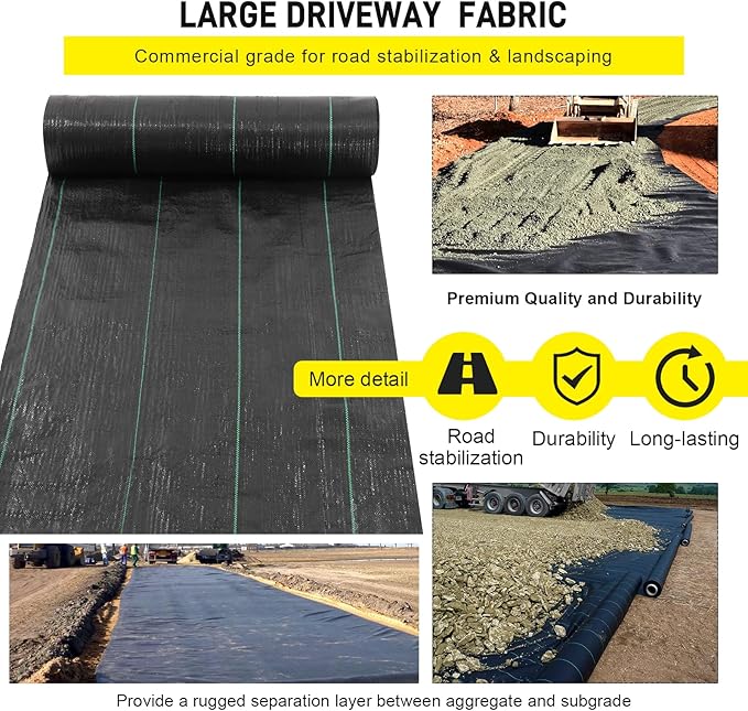 Commercial Driveway Fabric, 13x65 ft Heavy Duty 3.5OZ Landscape Fabric for Erosion Control, Weed Barrier