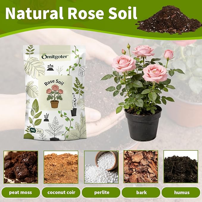 Rose Soil Potting Soil 1qt- Natural Organic Potting Mix for Roses, Superior Drainage & Breathability, Nutrient-Rich Formula to Support Healthy Rose Growth