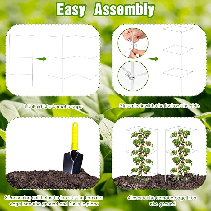Hicarer 16 Pack Square Tomato Cage Heavy Duty Tomato Cages for Garden Vegetable Plant Trellis Stakes Plant Support Stake Tower for Climbing Vegetables Plants Flowers Fruit (15 x 36 Inches,Silver)