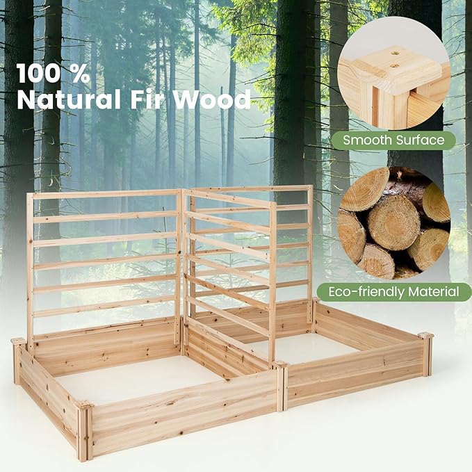 Raised Garden Bed with 3 Trellises, 2 Large Wooden Planter Boxes with Trellis for Vine Climbing Plants Flowers, Modular Design for Outdoor Garden Patio Backyard, 88"L x 45"W x 43"H, Natural