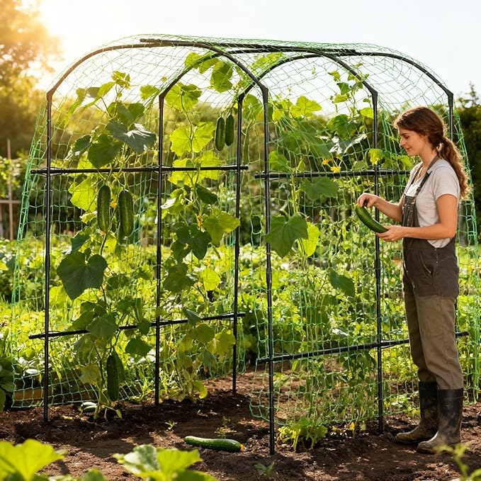 SUNYRISY Garden Arch Trellis for Climbing Plants Outdoor Gardening, 87" H x 70" L x 75" W Metal Core Tall Plant Support for Raised Bed Planting Cucumber Tomato Flowers Vegetables