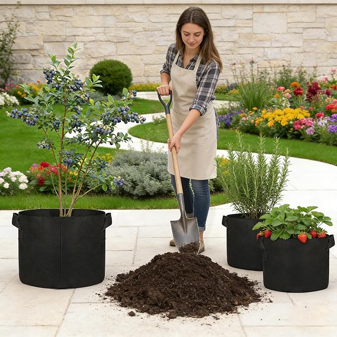 5-Pack 20 Gallon Grow Bags, Large Nonwoven Fabric Pots with Handles for Planting Fruits, Vegetables, Flowers Indoor Outdoor