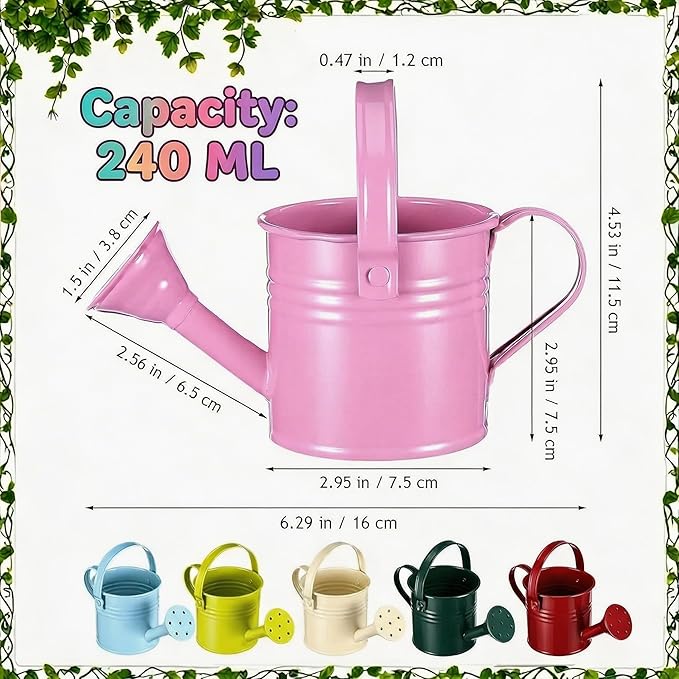 Kids Metal Watering Can, 6pack Small Iron Watering Can for Gardening Succulents Houseplants Bonsai, Mini Water Pot for Children Sprinkling Bucket (Mixed Style: Pink, Green, Yellow, Beige, Blue, Red)