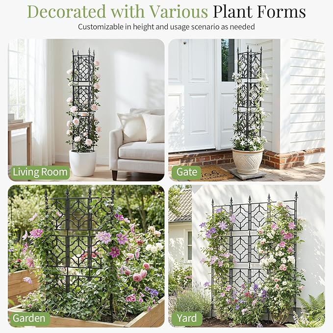 Housolution 64.57×33.58in Garden Trellis for Climbing Plants Outdoor, Plant Trellis Frame with Plastic Coated Iron Tubes for Vines Flowers Vegetable, Plant Climbing Frame Indoor Outdoor