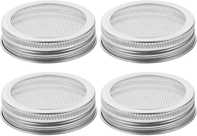 Toyvian 4pcs Stainless Steel Wide Mouth Sprouting Jar Lids 70mm Mesh Strainer Replacement Covers for Mason Jars Seed Sprouter Kitchen Canning Accessories