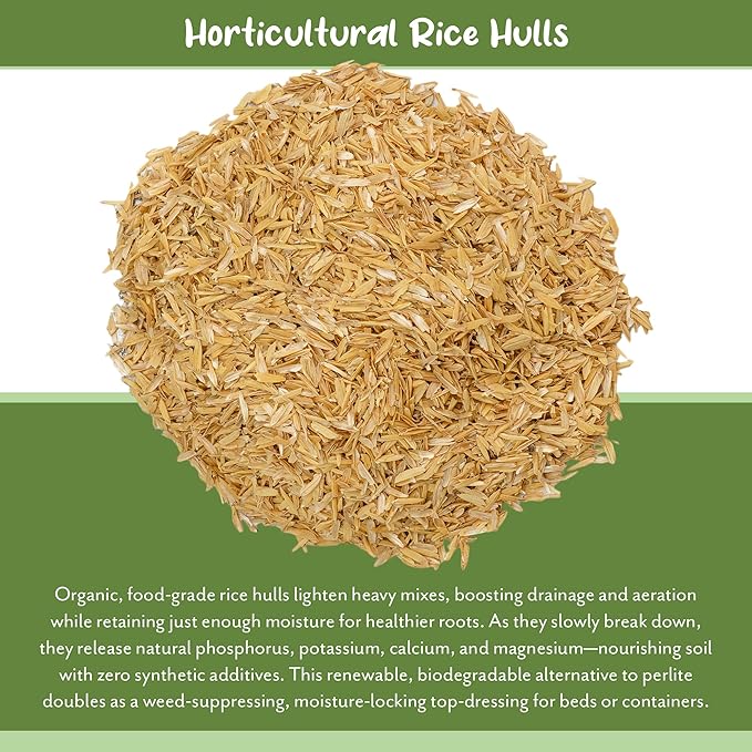 Soil Sunrise Organic Horticultural Grade Rice Hulls (8 Quarts) All-Natural Soil Amendment for Houseplants, Gardening, Seed Starting & Chicken Bedding