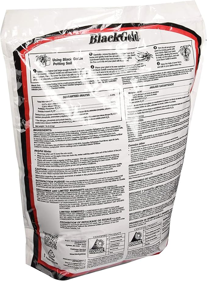 SunGro Black Gold All Purpose Potting Soil Fertilizer Mix for House Plants, Vegetables, Herbs and More, 16 Quart Bag (6 Pack)