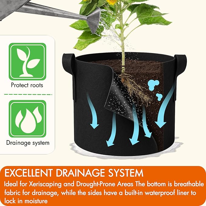 Gardzen 5 Gallon Grow Bags 6-Pack, 500G Thick Nonwoven Fabric Pots with Waterproof Liner & Breathable Bottom, for Hot Dry Climates