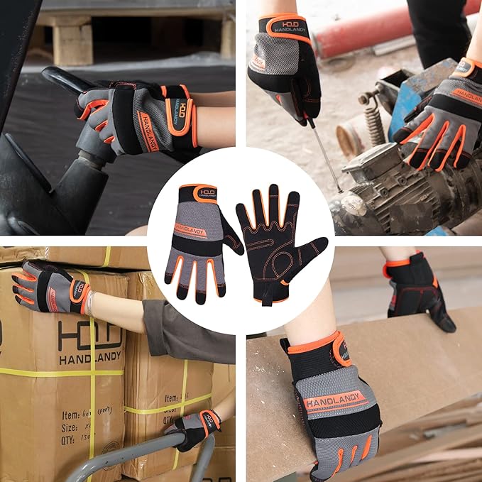 HANDLANDY Work Gloves for Men & Women, Utility Mechanic Working Gloves Touch Screen, Flexible Gardening Gloves for Yard
