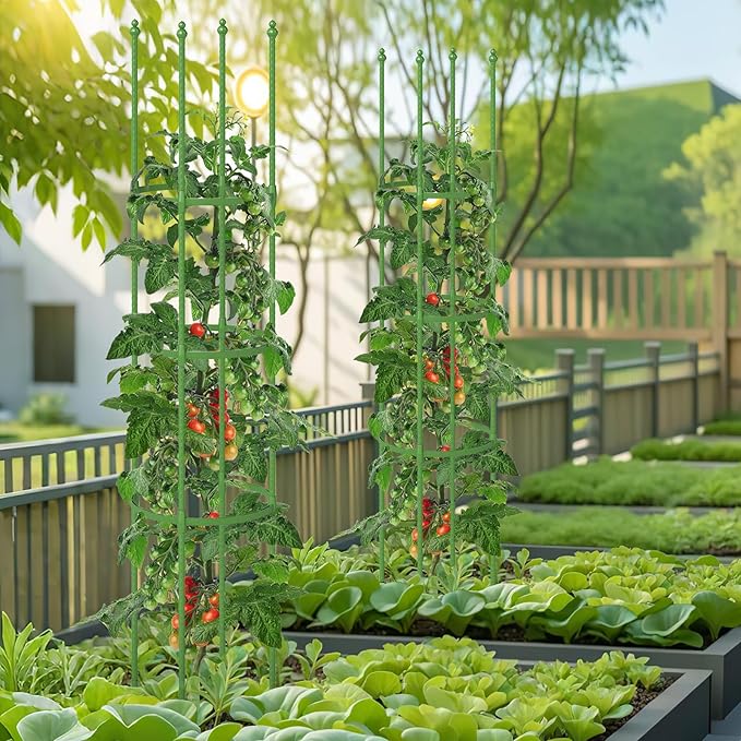 Giantex 2-Pack Tomato Cages, 57”Hx12” PE-Coated Metal Plant Cages & Supports w/Adjustable Height, 2-in-1 Round Trellis for Climbing Flower Vegetable Fruit, Potted Plant (12”Dia x 57”H (Pack of 2))