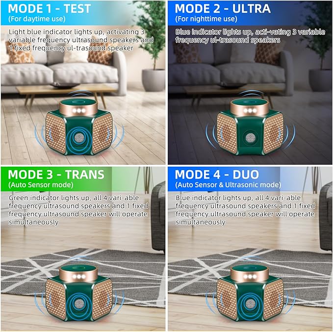 Upgraded Mouse Repellent Ultrasonic Plug in Mice Repellent Indoor Control for Rodent Rat Mouse Mice Squirrel 4 IN1 Electronic Repellent Devices for House Garage Basement Attic