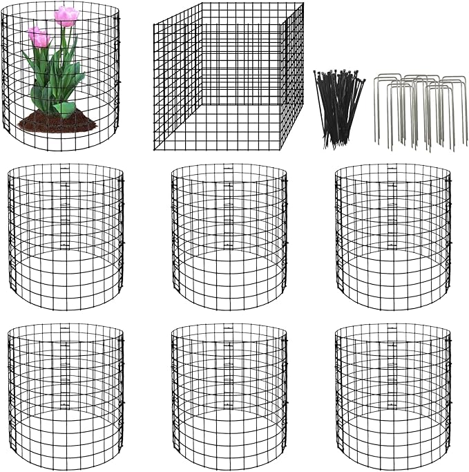 Eunika 8 Pack Round Plant Protector from Animals,24 Pcs 12" x 12" Metal Mesh to Keep Animals Out Wire Plant Protectors for Rabbits Chicken Duck Barricades for Garden Vegetable Flowers Protection