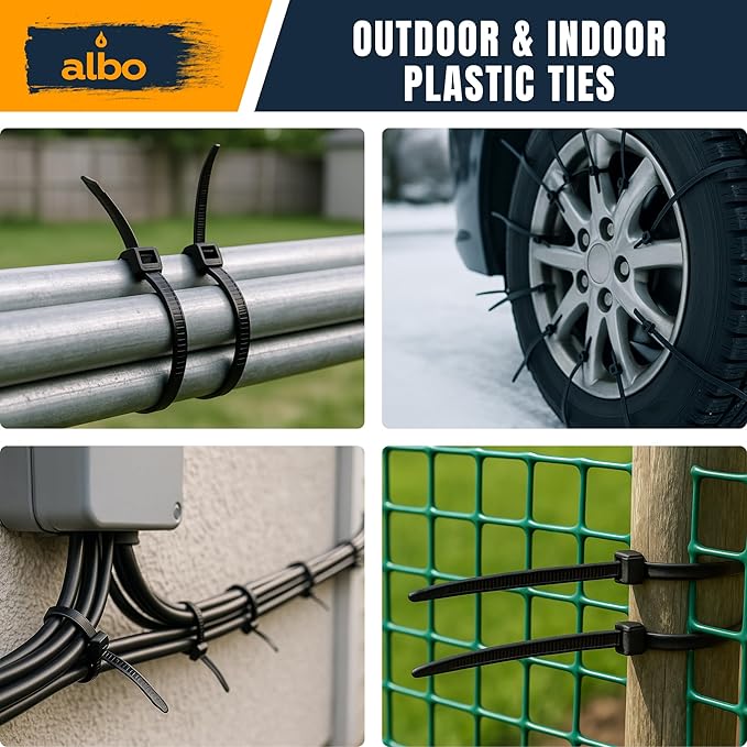 ALBO Black Zip Ties 4 Inch Plastic Cable Ties 1000 Pack Tie Wraps 18lb UV Resistant Small Nylon Wire Ties