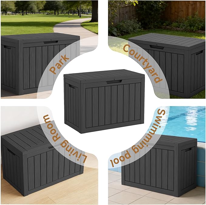 45 Gallon Outdoor Storage Box Waterproof, Small Resin Deck Box with Lockable Lid, UV-Resistant and Weatherproof Outside Storage Bin for Patio Cushions, Garden Tool, Pool Accessories, Furniture, Pillow
