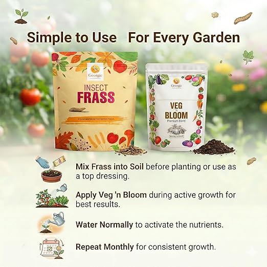 Natural Insect Frass Fertilizer & Veg N Bloom Plant Food Mix, All Purpose Natural Fertilizer for Vegetables, Herbs, Flowers & Indoor Plants – Soil Conditioner, Root Booster & High Yield Plant Nutrient