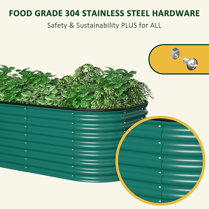 BlueWish 6x3x2FT Metal Raised Garden Bed with 2 Aluminum Support Rods, 24’’H Raised Garden Bed with Bottomless Design, Rubber Edges, 9-in-1 Modular Planter Box for Backyard, Garden, Patio, Green