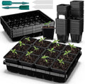Nuenen Seed Starter Tray 6 Pcs, 3.5 Inch Square Nursery Pots 72 Pcs, Seed Starting Pot with Drainage, Seedling Trays, Microgreenings Plant Propagation Germination Tray, 6 Set