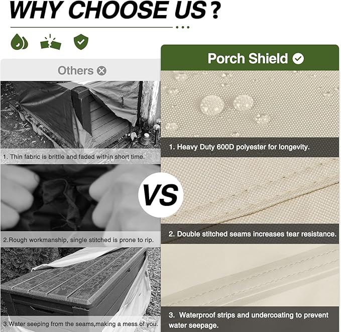 Porch Shield Patio Deck Box Storage Cover - 600D Outdoor Waterproof Cover for 150-230 Gallon Box Tear Resistant Rectangular Fire Pit Table Covers 61 x 28 x28 inch Beige