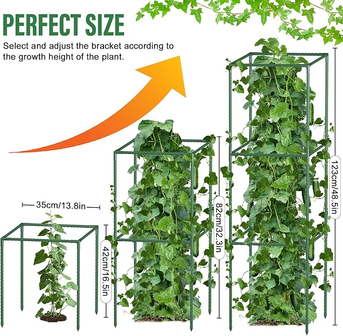 3 Pack Tomato Cages with Clips & Garden Wire, Outdoor Heavy Duty Square Tomato Plant Support Trellis for Climbing Vegetables, Flowers, Fruits, Garden (41.5 Inch)
