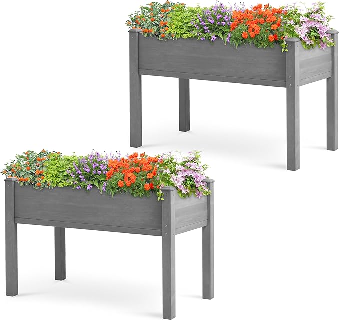 48x24x30 inch Raised Garden Bed with Legs, Elevated Wooden Planter Box for Outdoor Plants Flowers Fruits Vegetable Herb Growing