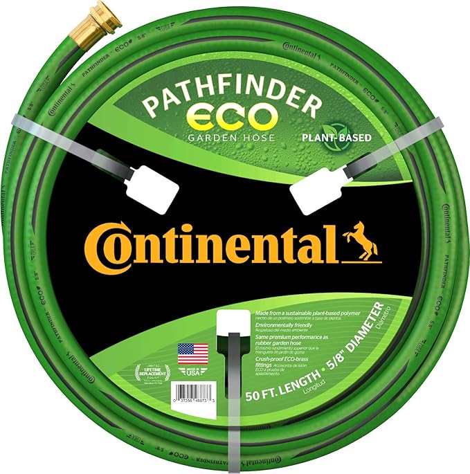 Continental Pathfinder ECO Green Garden Hose 5/8in Inside Diameter x 50ft Length Male x Female Garden Hose Thread Eco Brass Fittings